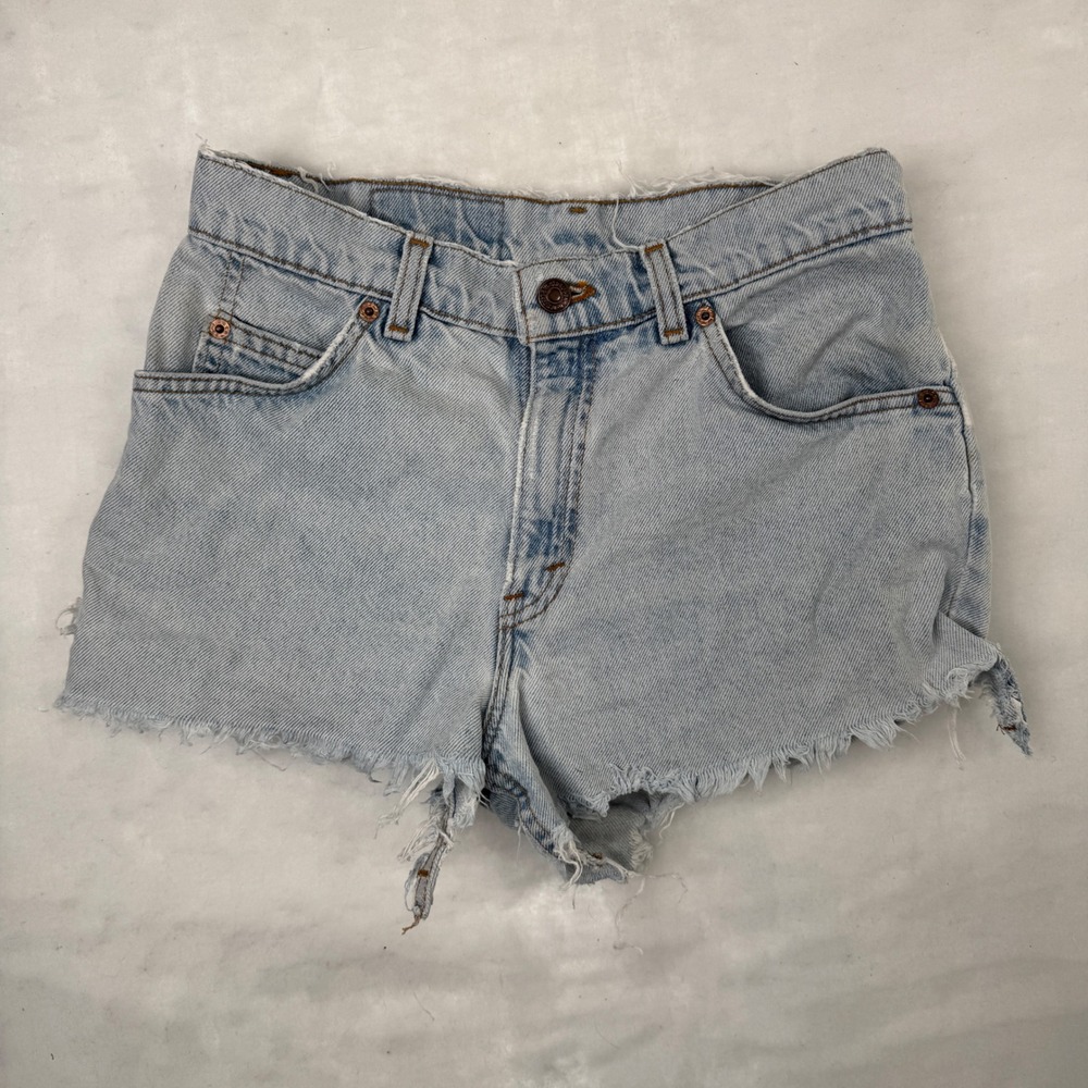 Levis Denim Shorts 7 Light Blue Distressed Orange Tab Grunge Womens
